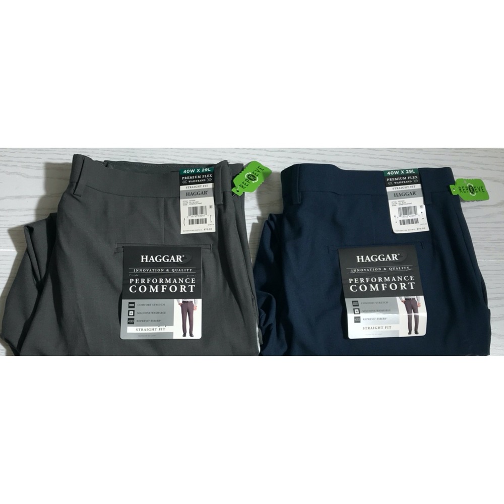 Haggar Performance Comfort Stretch Dress Pants Men 40x29 Straight Lot Of 2 NEW